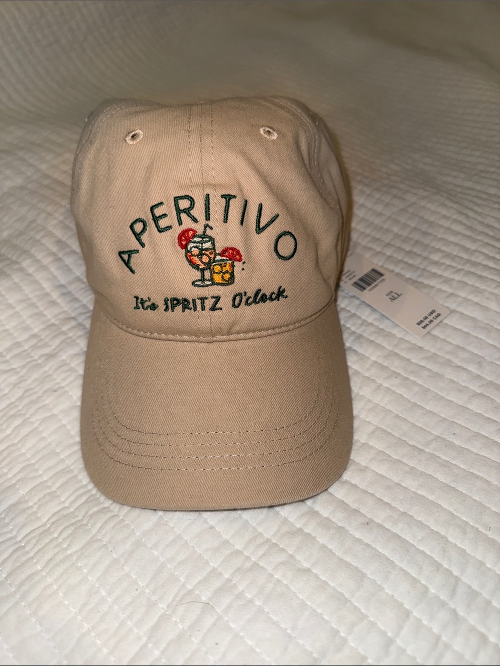 Anthropologie Beige "Aperitivo" Embroidered Baseball Cap